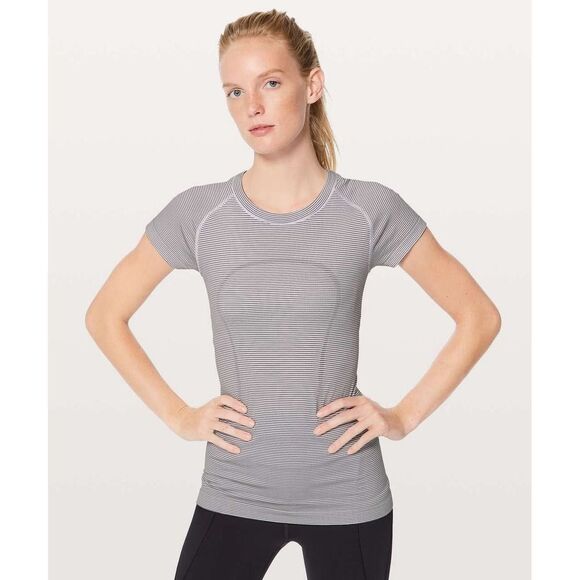 lululemon athletica Tops - Lululemon Swiftly Tech Short Sleeve shirt. White & black striped. Womens. Sz 4